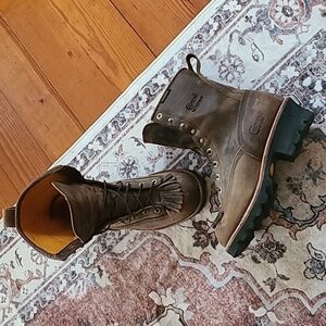 Chippewa brown leather Kiltie Logger boots Men's size 8.5 Waterproof